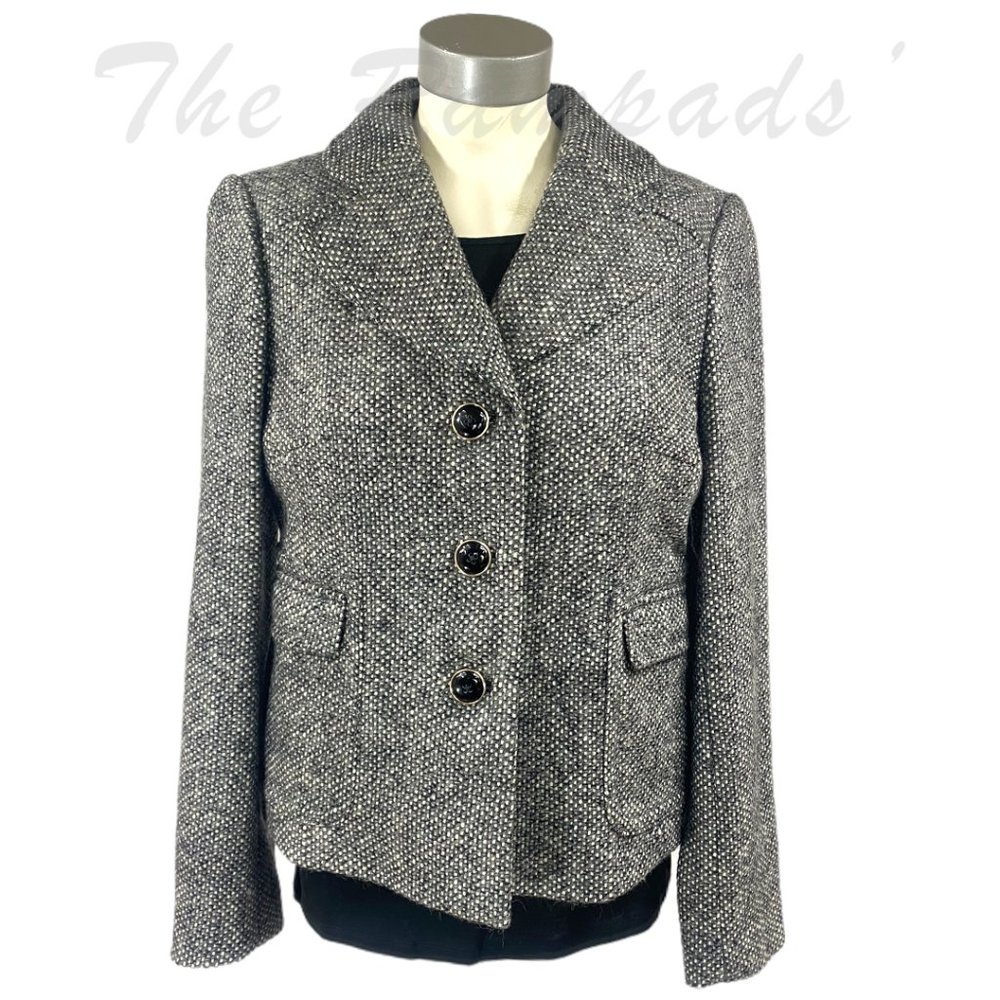 Banana Republic Gray, Black Button Tweed Wool Blend Blazer Coat Size Med…